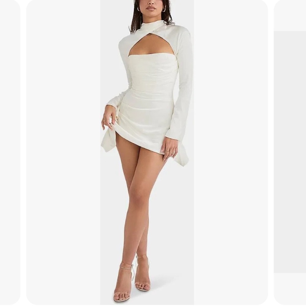 House of CB Toira Long-Sleeved Corseted Satin Mini Dress